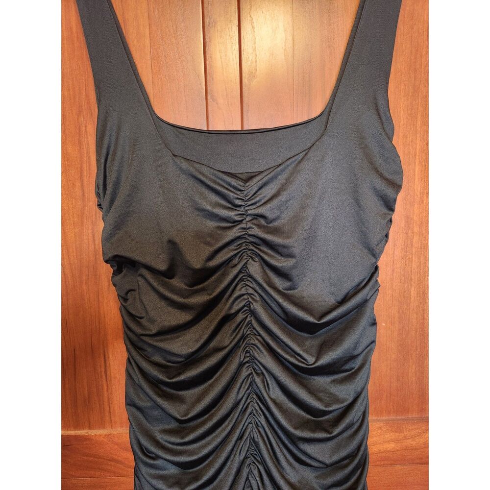 Long Black Sleeveless Bodycon Dress Ruching Down the Front Size XL - Picture 4 of 7